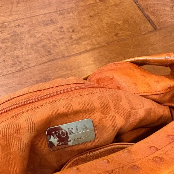 Furla Vibrant Orange Ostrich, Leather Shoulder Bag - Picture 2 of 4